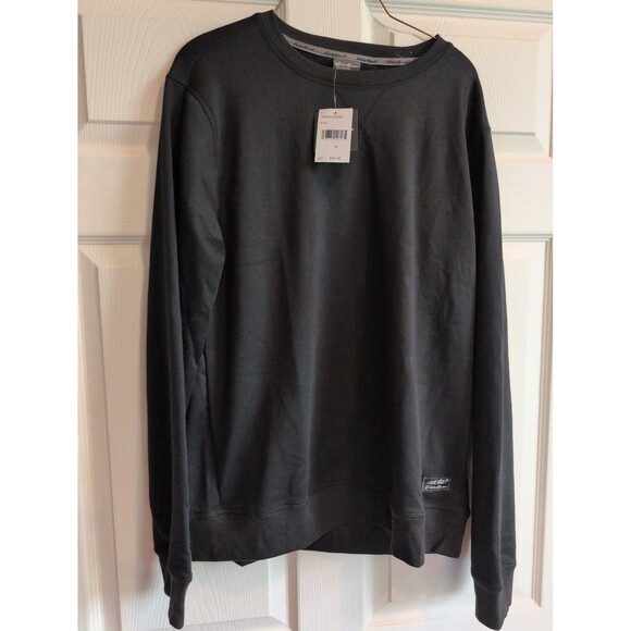 EDDIE BAUER Lounge Men's Fleece Lined Crew Neck Black Sweatshirt Pullover Medium - Picture 1 of 3